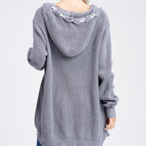 Hazel Laced Detail Hooded Sweater Cardigan - Picture 2 of 6